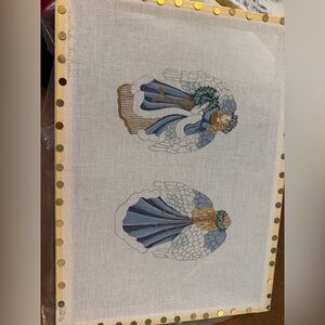 Vintage Angel Snowflake Tree Topper Needlepoint Canvas With Frame.